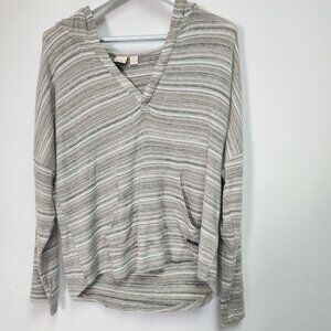 ROXY Womens Sweet Thing Heather Stripes Hooded Top Large Gray Pullover Pockets